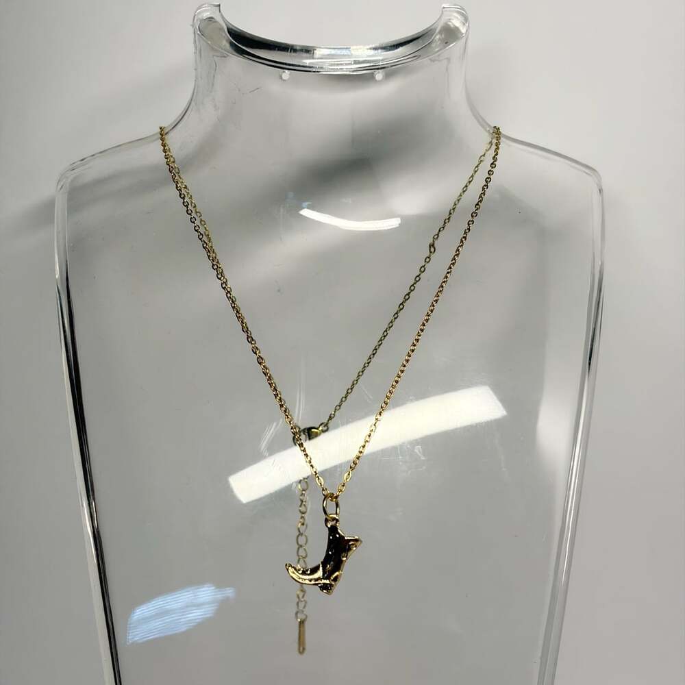 Stainless Steel Gold Tone Cowboy Boot Charm Necklace